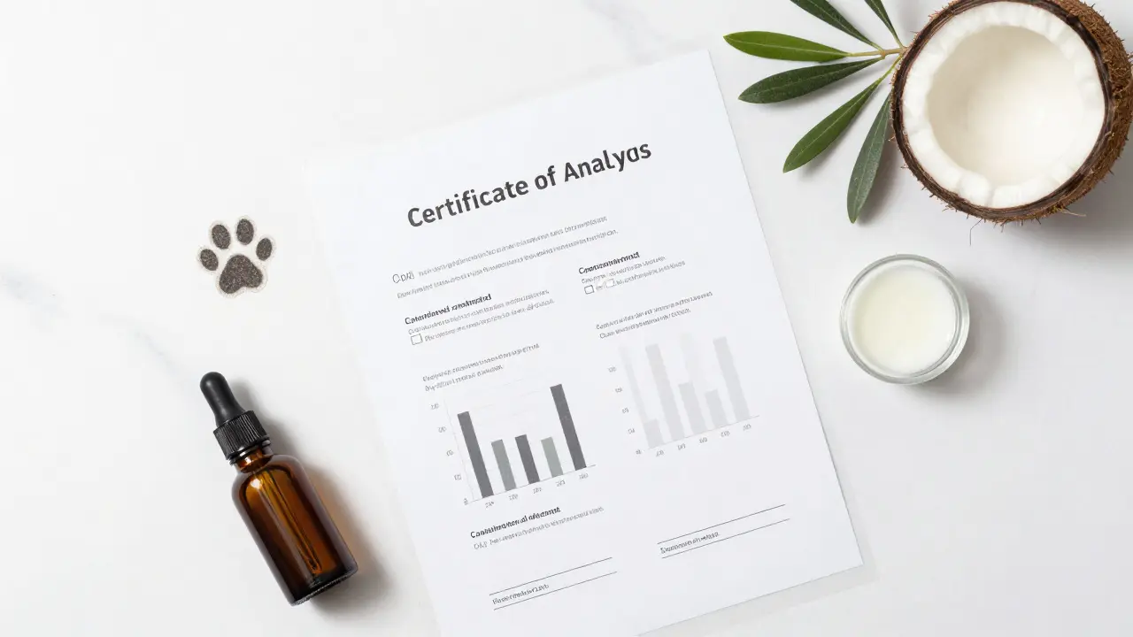 Certifikát analýzy CBD s tlapkou a ingrediencemi