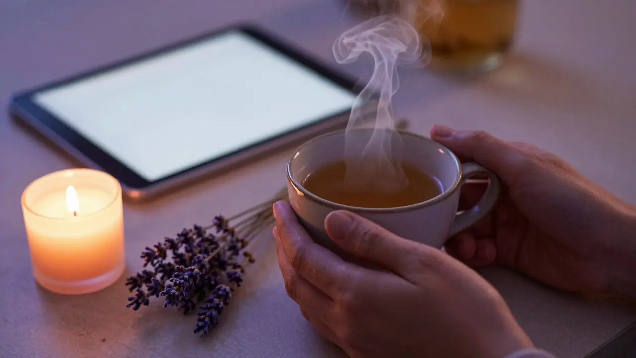 Večerní rituál s CBD čajem, levandulí a svíčkou pro relaxaci