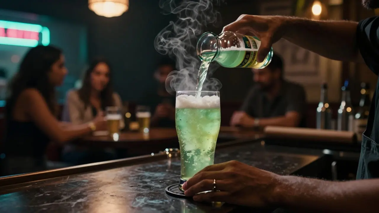Barmanka nalévá konopné pivo v moderním baru v Ciudad de México