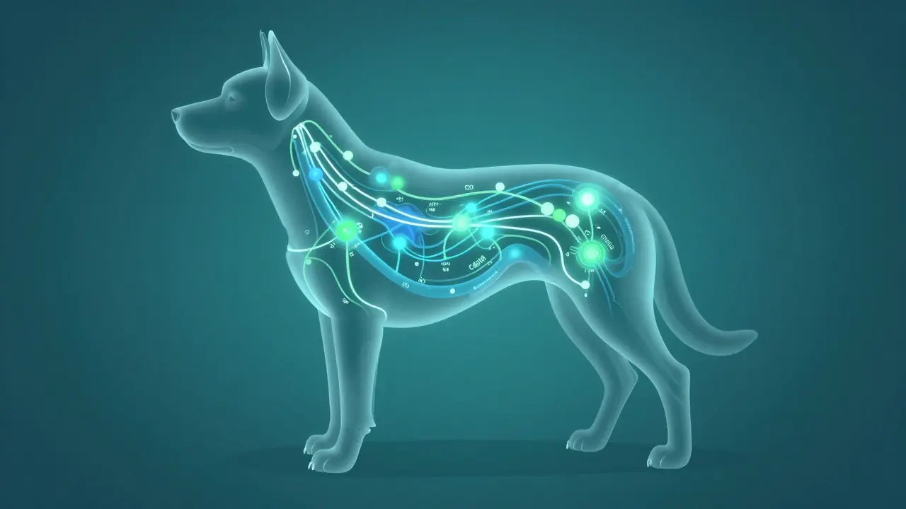 Konceptuální ilustrace endokanabinoidního systému u zvířat