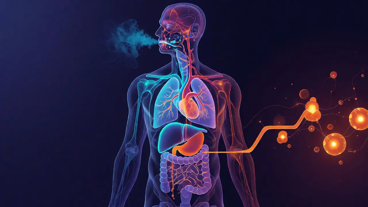 Metabolismus THC v těle při různých cestách